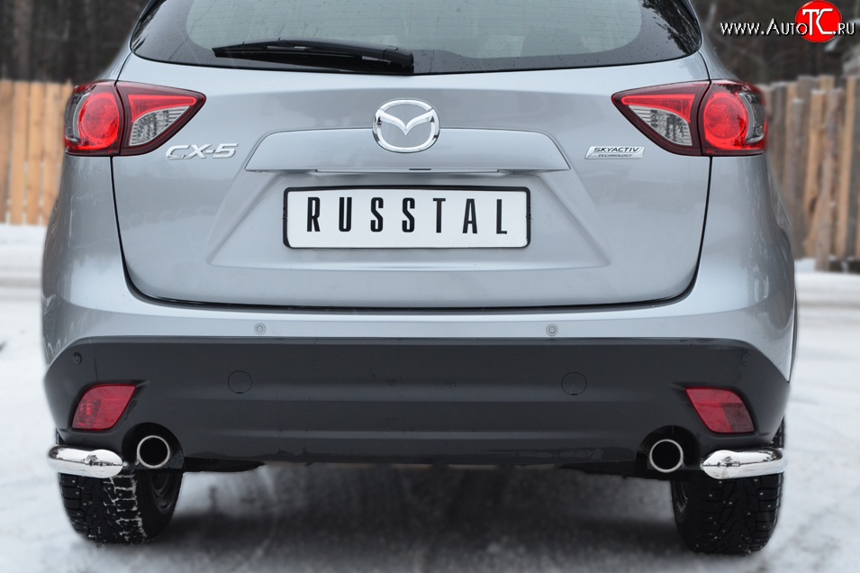 16 899 р. Защита заднего бампера (Ø63 мм уголки, нержавейка) SLITKOFF  Mazda CX-5  KE (2011-2017) дорестайлинг, рестайлинг  с доставкой в г. Пермь