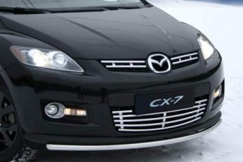 Декоративные элементы решётки радиатора верхние Souz96 (компл 2шт) Mazda CX-7  ER (2010-2012) рестайлинг (Нержавеющая сталь d16)