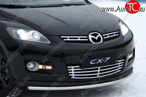 419 р. Декоративные элементы решётки радиатора верхние Souz96 (компл 2шт)  Mazda CX-7  ER (2010-2012) рестайлинг (Нержавеющая сталь d16)  с доставкой в г. Пермь