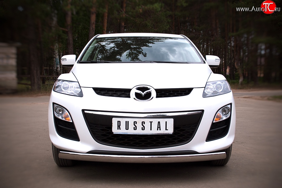 11 949 р. Защита переднего бампера (Ø75х42 мм, нержавейка) Russtal Mazda CX-7 ER рестайлинг (2010-2012)  с доставкой в г. Пермь