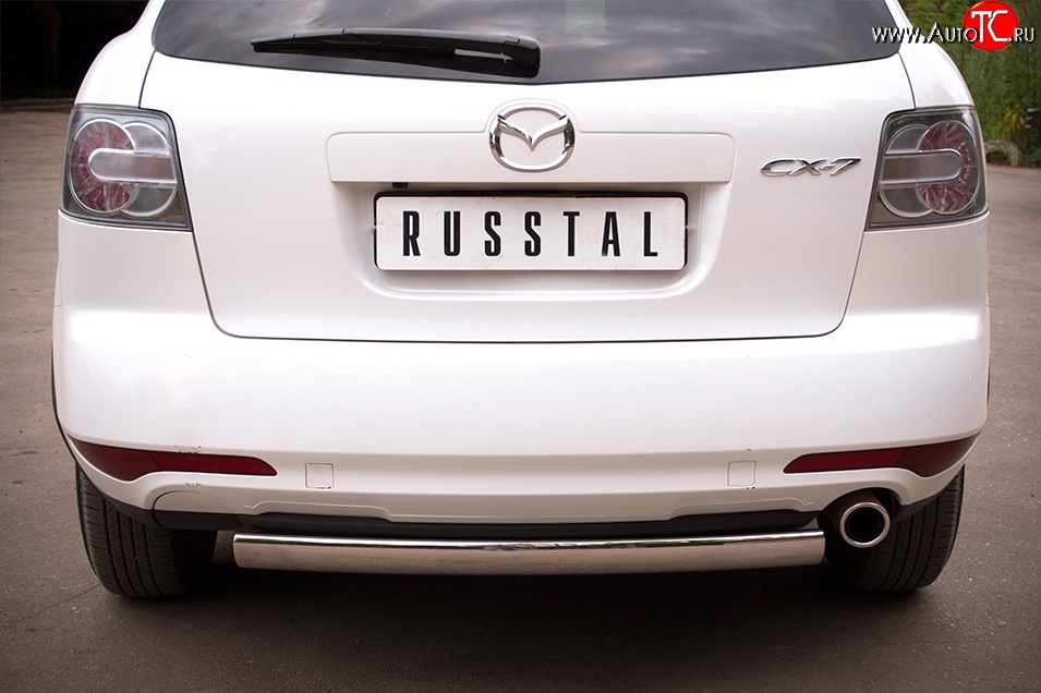 12 999 р. Защита заднего бампера (Ø75x42 мм, нержавейка) Russtal Mazda CX-7 ER рестайлинг (2010-2012)  с доставкой в г. Пермь