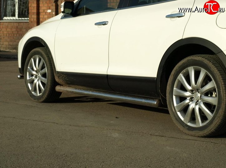 12 699 р. Защита порогов из круглой трубы d76 мм Металл Дизайн Mazda CX-9 TB дорестайлинг (2007-2009) (полированная нержавейка)  с доставкой в г. Пермь