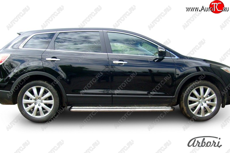 14 219 р. Защита штатных порогов с листом Arbori (нержавейка, алюминий, d57) Mazda CX-9 TB дорестайлинг (2007-2009)  с доставкой в г. Пермь