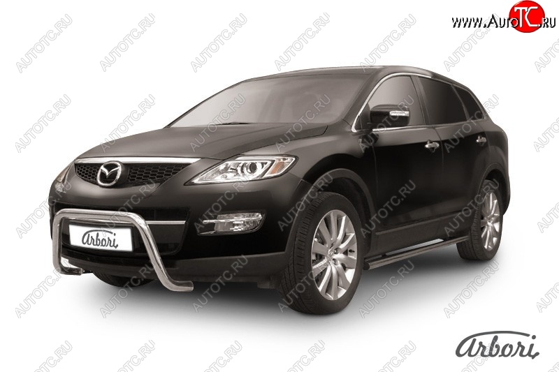 23 939 р. Защита переднего бампера Arbori (низкая - mini, нержавейка, 1 труба d57 mm). Mazda CX-9 TB дорестайлинг (2007-2009)  с доставкой в г. Пермь