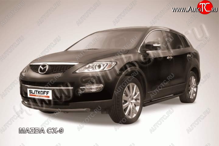 8 199 р. Защита переднего бампер Slitkoff Mazda CX-9 TB дорестайлинг (2007-2009) (Цвет: серебристый)  с доставкой в г. Пермь