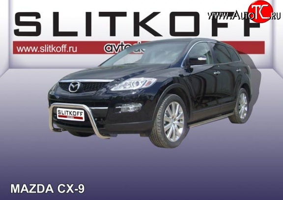 24 449 р. Усиленная защита переднего бампера из трубы диаметром 76 мм Slitkoff  Mazda CX-9  TB (2007-2009) дорестайлинг (Нержавейка, Полированная)  с доставкой в г. Пермь