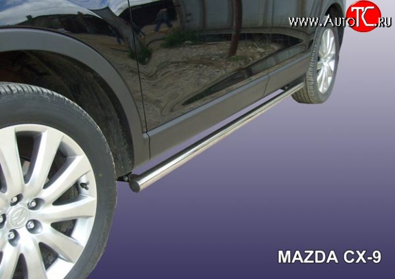 13 999 р. Защита порогов из круглой трубы диаметром 57 мм Slitkoff Mazda CX-9 TB дорестайлинг (2007-2009) (Нержавейка, Полированная)  с доставкой в г. Пермь