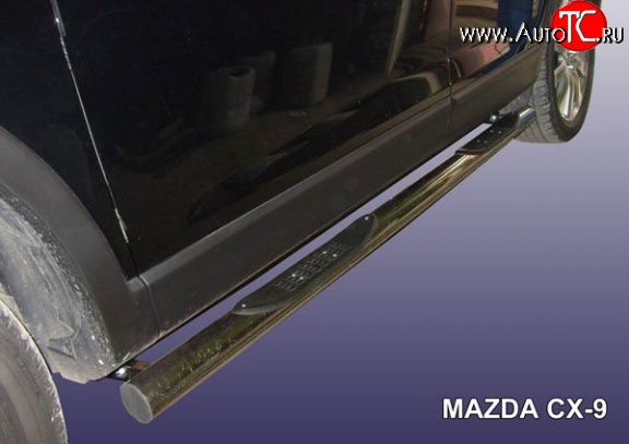 17 699 р. Защита порогов из трубы d76 мм с пластиковыми вставками для ног Slitkoff Mazda CX-9 TB дорестайлинг (2007-2009) (Нержавейка, Полированная)  с доставкой в г. Пермь
