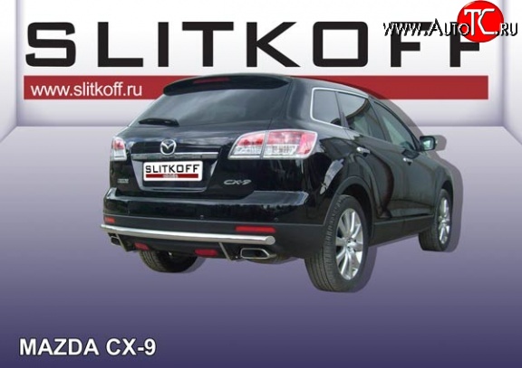 10 899 р. Защита заднего бампера из длинной трубы диаметром 57 мм Slitkoff Mazda CX-9 TB дорестайлинг (2007-2009) (Нержавейка, Полированная)  с доставкой в г. Пермь