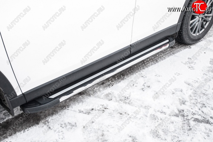 11 299 р. Алюминиевые пороги для ног Slitkoff (Luxe)  Mazda CX-5  KF (2016-2025) (Чёрные)  с доставкой в г. Пермь