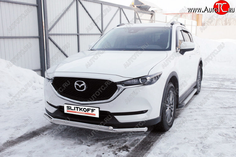 15 349 р. Защита переднего бампера Slitkoff (Ø 57+Ø 42, двойная).  Mazda CX-5  KF (2016-2025) (Нержавеющая сталь)  с доставкой в г. Пермь