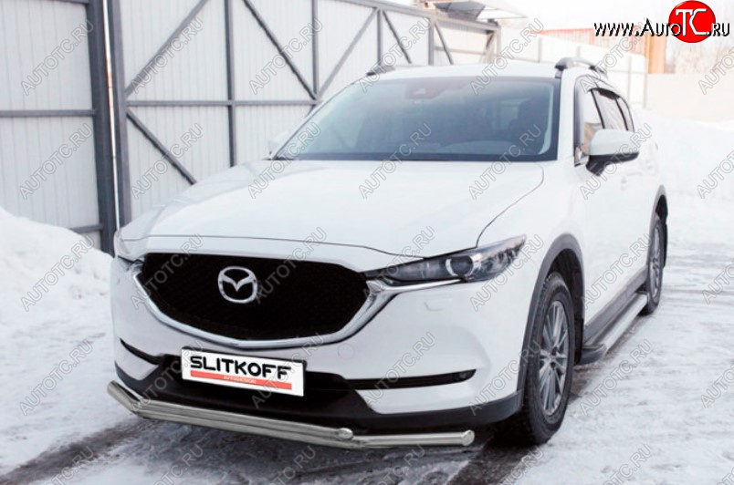 10 699 р. Защита переднего бампера Slitkoff (Ø 57+Ø 42, двойная). Mazda CX-5 KF (2016-2025) (Сталь с полимерным покрытием. Цвет: серебристый)  с доставкой в г. Пермь