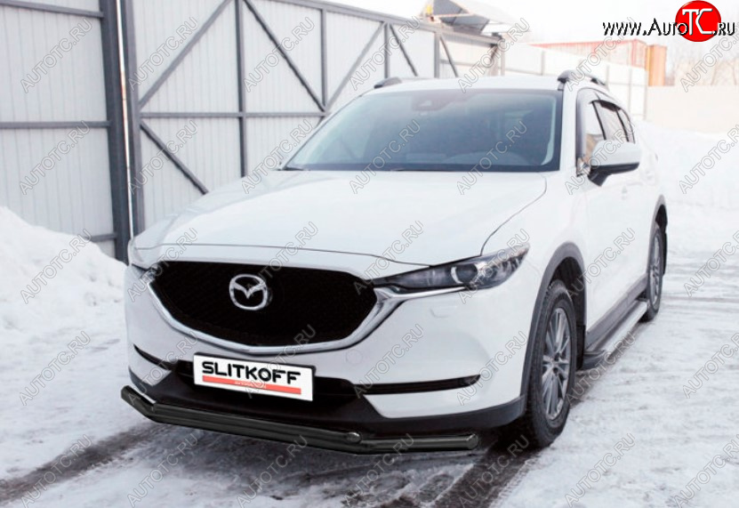 13 799 р. Защита переднего бампера Slitkoff (Ø 57+Ø 42, двойная).  Mazda CX-5  KF (2016-2025) (Сталь с полимерным покрытием. Цвет: черный)  с доставкой в г. Пермь