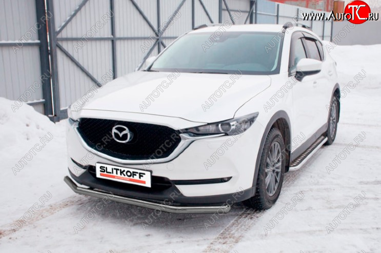 9 449 р. Защита переднего бампера Slitkoff (Ø 57 мм). Mazda CX-5 KF (2016-2025) (Сталь с полимерным покрытием. Цвет: серебристый)  с доставкой в г. Пермь