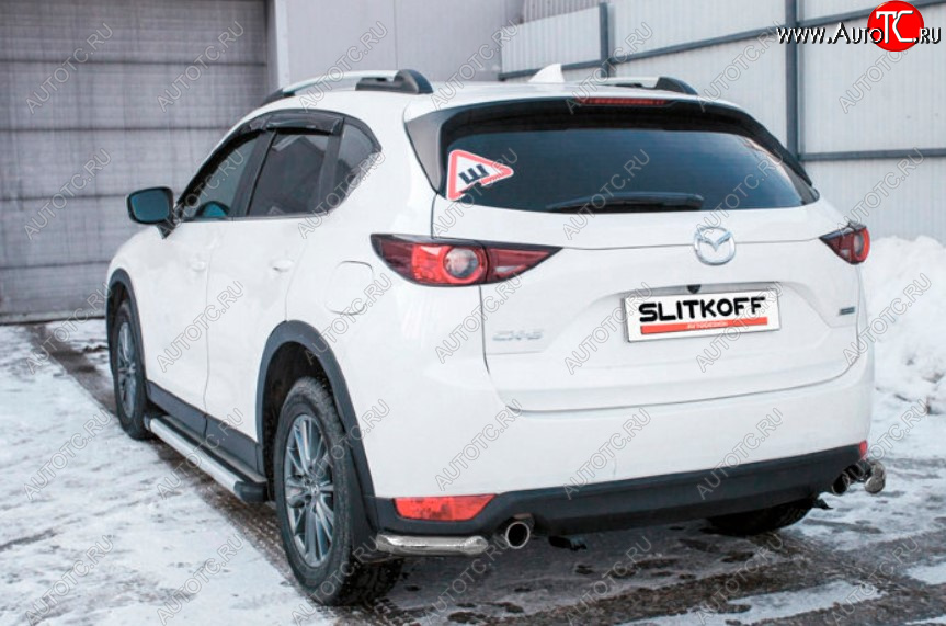 4 999 р. Защита заднего бампера Slitkoff (Ø 57 мм, уголки)  Mazda CX-5  KF (2016-2025) (Сталь с полимерным покрытием. Цвет: серебристый)  с доставкой в г. Пермь