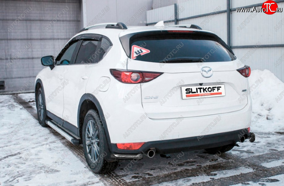 6 599 р. Защита заднего бампера Slitkoff (Ø 57 мм, уголки)  Mazda CX-5  KF (2016-2025) (Сталь с полимерным покрытием. Цвет: черный)  с доставкой в г. Пермь