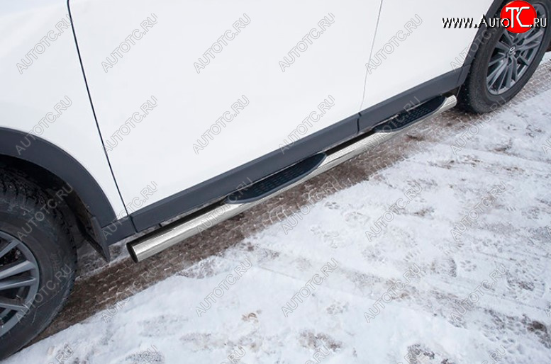 5 599 р. Защита порогов Slitkoff (Ø 76 мм, с проступями)  Mazda CX-5  KF (2016-2025) (Сталь с полимерным покрытием. Цвет: серебристый)  с доставкой в г. Пермь
