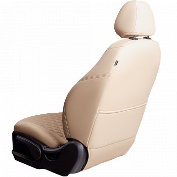 12 999 р. Чехлы для сидений Lord Autofashion Байрон (экокожа, 40/20/40, подлокотник, 3 Г-образных подголовника)  Mazda CX-5  KF (2016-2025) (Бежевый, вставка бежевая, строчка бежевая)  с доставкой в г. Пермь. Увеличить фотографию 3