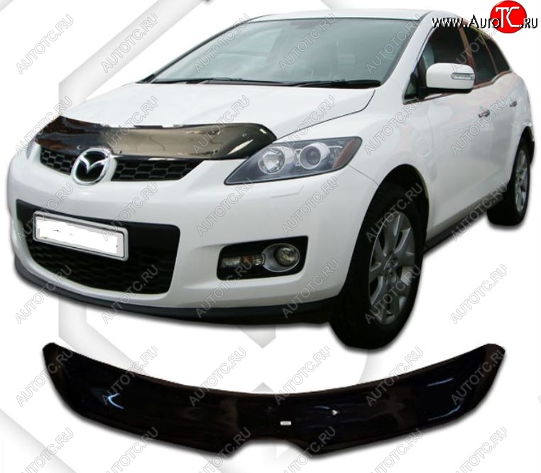 1 999 р. Дефлектор капота CA-Plastic Mazda CX-7 ER дорестайлинг (2006-2010) (Classic черный, Без надписи)  с доставкой в г. Пермь