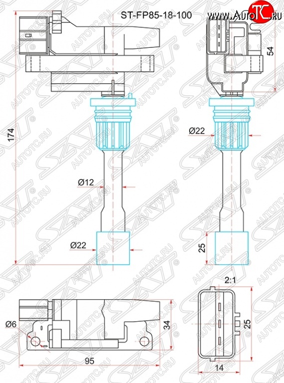 1 039 р. Катушка зажигания SAT  Mazda 323/Familia  седан - Premacy  с доставкой в г. Пермь