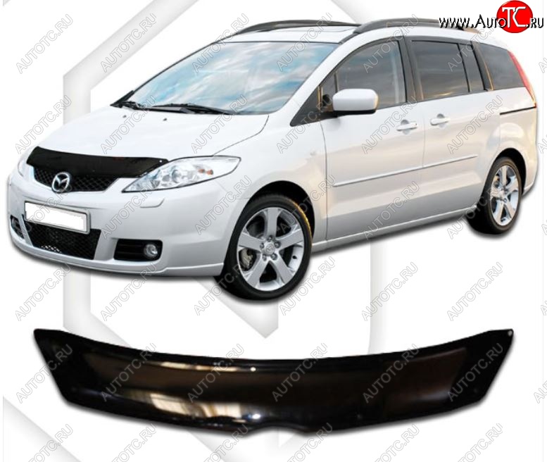 2 079 р. Дефлектор капота CA-Plastic Mazda Premacy (2005-2010) (серия Classic черный, Без надписи)  с доставкой в г. Пермь