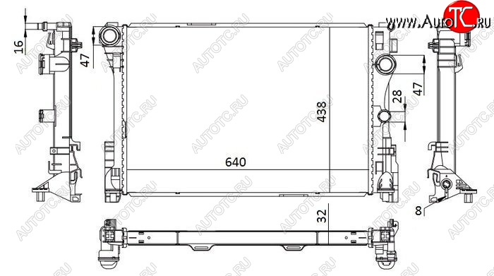 8 249 р. Радиатор двигателя SAT (пластинчатый, МКПП/АКПП) Mercedes-Benz C-Class W204 дорестайлинг седан (2007-2011)  с доставкой в г. Пермь