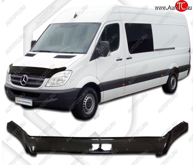 2 899 р. Дефлектор капота CA-Plastic Mercedes-Benz Sprinter W906 (2006-2013) (Classic черный, Без надписи)  с доставкой в г. Пермь