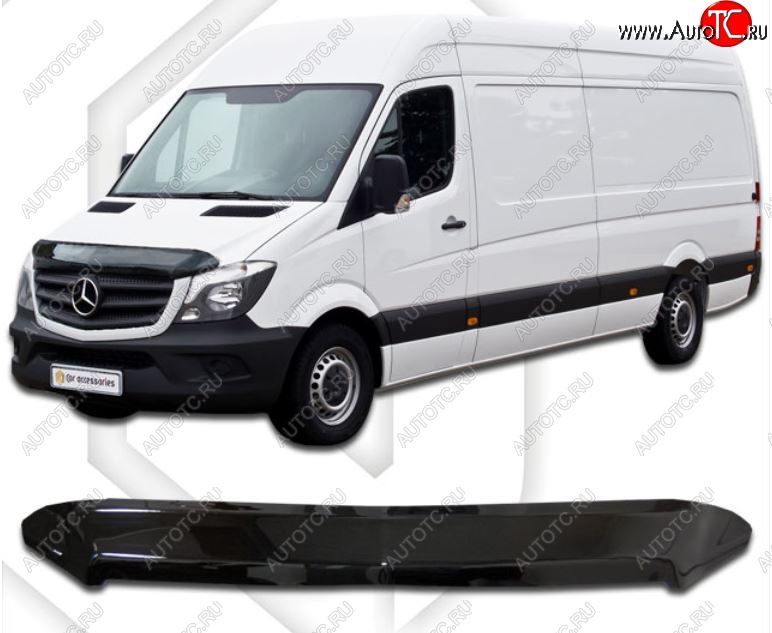 2 079 р. Дефлектор капота CA-Plastiс  Mercedes-Benz Sprinter  W906 (2014-2018) рестайлинг (Classic черный, Без надписи)  с доставкой в г. Пермь
