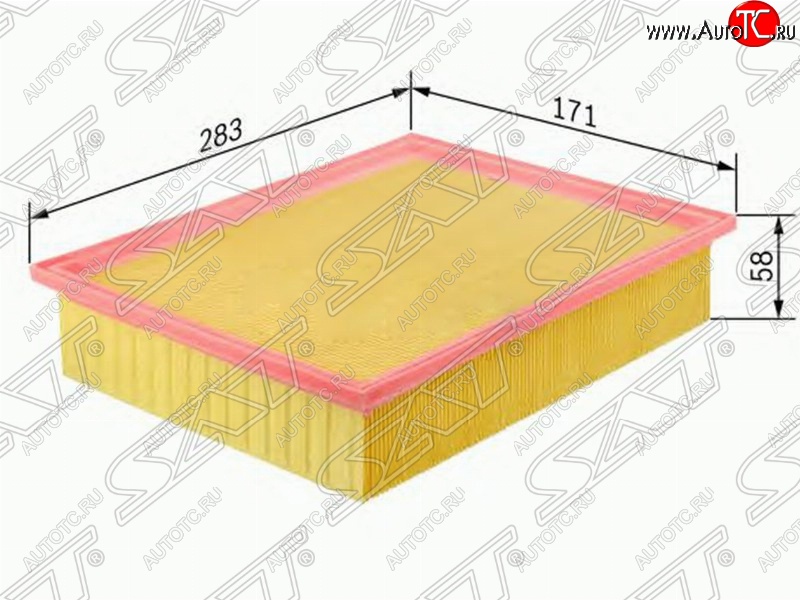 349 р. Фильтр воздушный двигателя SAT (283х171х58 mm)  Mercedes-Benz E-Class ( W124,  S124) (1984-1996) седан дорестайлинг, универсал рестайлинг  с доставкой в г. Пермь