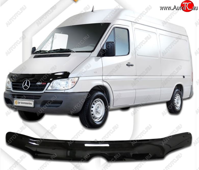 2 079 р. Дефлектор капота CA-Plastic Mercedes-Benz Sprinter W905 рестайлинг (2000-2006) (Classic черный, Без надписи)  с доставкой в г. Пермь