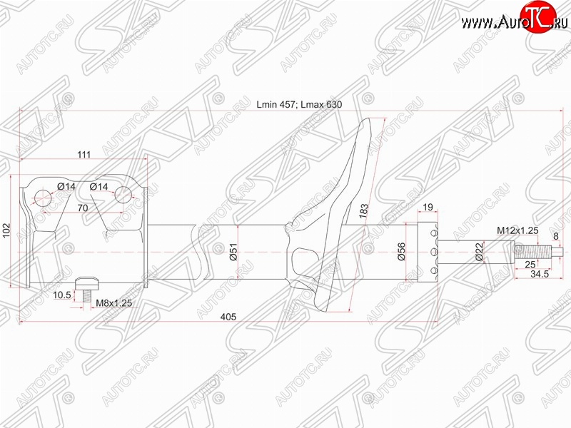 4 189 р. Амортизатор передний (2WD, 4WD) SAT (L 175, установка на левую или правую сторону) Mitsubishi Airtek (2001-2008)  с доставкой в г. Пермь