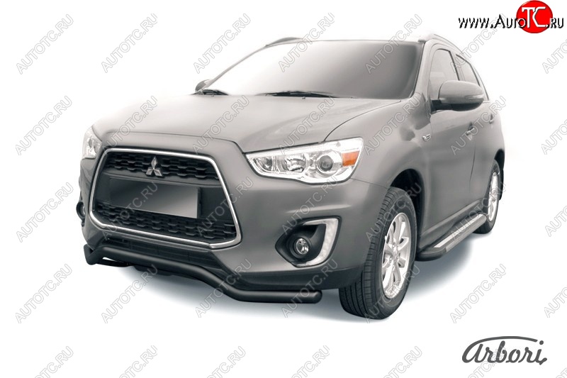 8 279 р. Защита переднего бампера Arbori (волна, черная, 1 труба d57 mm). Mitsubishi ASX 1-ый рестайлинг (2013-2016)  с доставкой в г. Пермь