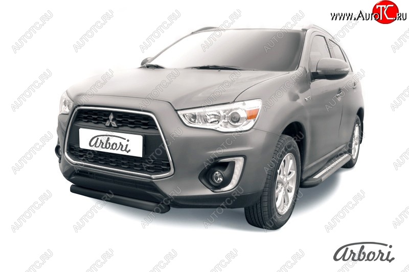 7 199 р. Защита переднего бампера Arbori (короткая, черная, 1 труба d76 mm). Mitsubishi ASX 1-ый рестайлинг (2013-2016)  с доставкой в г. Пермь
