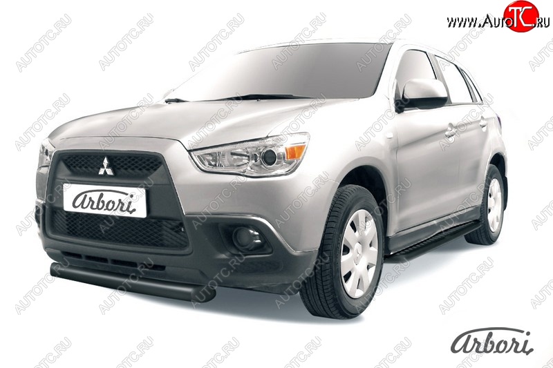7 469 р. Защита переднего бампера Arbori (короткая, черная, 1 труба d76 mm). Mitsubishi ASX дорестайлинг (2010-2012)  с доставкой в г. Пермь