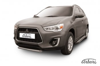 Защита переднего бампера Arbori (короткая, нержавейка, 1 труба d76 mm). Mitsubishi ASX (2013-2016) 1-ый рестайлинг