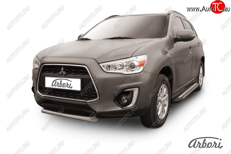 17 459 р. Защита переднего бампера Arbori (короткая, нержавейка, 1 труба d76 mm).  Mitsubishi ASX (2013-2016) 1-ый рестайлинг  с доставкой в г. Пермь