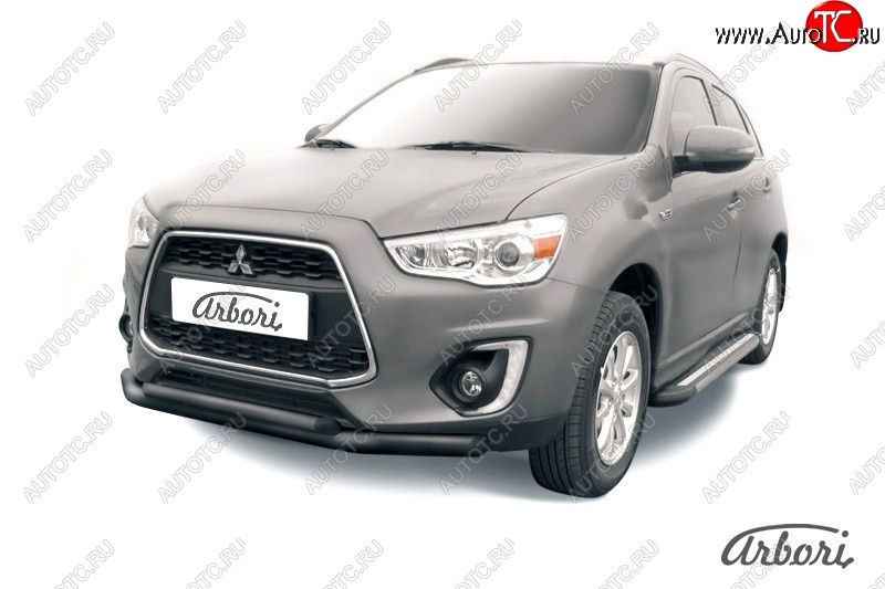 11 969 р. Защита переднего бампера Arbori (черная, 2 трубы d76 и 57 mm) Mitsubishi ASX 1-ый рестайлинг (2013-2016)  с доставкой в г. Пермь