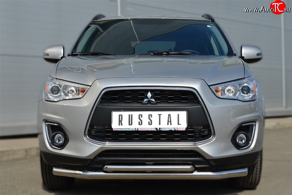 17 899 р. Защита переднего бампера (2 трубыØ63 и 42 мм, нержавейка) SLITKOFF  Mitsubishi ASX (2013-2016) 1-ый рестайлинг  с доставкой в г. Пермь