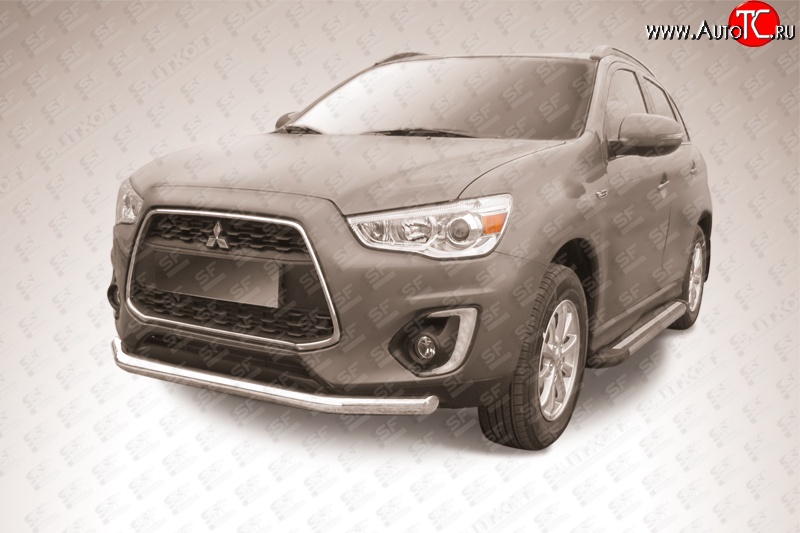 14 849 р. Одинарная защита переднего бампера диаметром 76 мм Slitkoff  Mitsubishi ASX (2013-2016) 1-ый рестайлинг (Цвет: нержавеющая полированная сталь)  с доставкой в г. Пермь