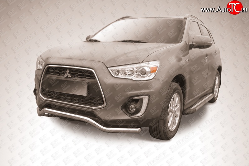 15 949 р. Фигурная защита переднего бампера диаметром 57 мм Slitkoff  Mitsubishi ASX (2013-2016) 1-ый рестайлинг (Нержавейка, Полированная)  с доставкой в г. Пермь