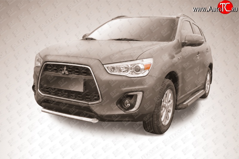 12 599 р. Защита переднего бампера из короткой трубы диаметром 57 мм Slitkoff  Mitsubishi ASX (2013-2016) 1-ый рестайлинг (Нержавейка, Полированная)  с доставкой в г. Пермь