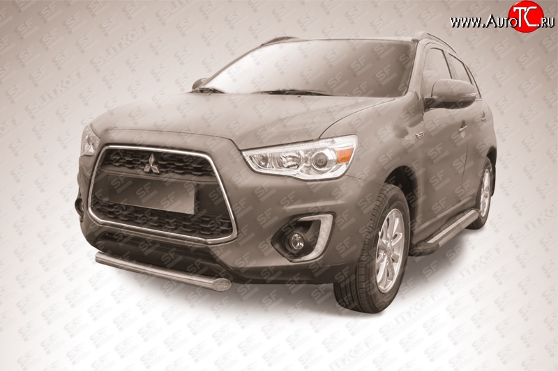 13 749 р. Защита переднего бампера из короткой трубы диаметром 76 мм Slitkoff  Mitsubishi ASX (2013-2016) 1-ый рестайлинг (Нержавейка, Полированная)  с доставкой в г. Пермь