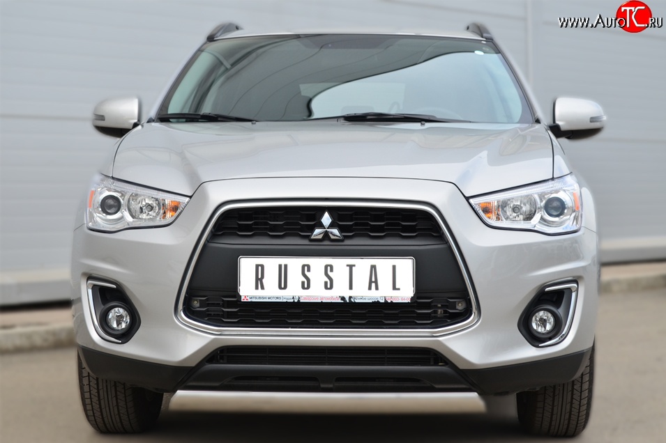 9 749 р. Защита переднего бампера (Ø75х42 мм, нержавейка) Russtal Mitsubishi ASX 1-ый рестайлинг (2013-2016)  с доставкой в г. Пермь