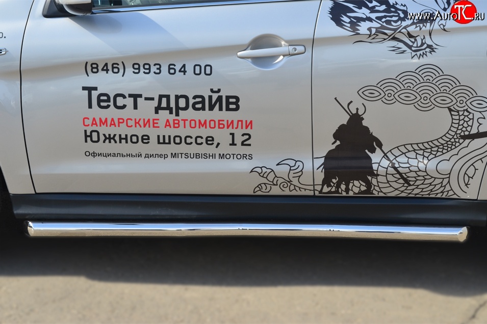 76 999 р. Защита порогов из круглой трубы диаметром 63 мм Russtal Mitsubishi ASX 1-ый рестайлинг (2013-2016) (Защита порогов с со скосами на торцах (вариант 1))  с доставкой в г. Пермь