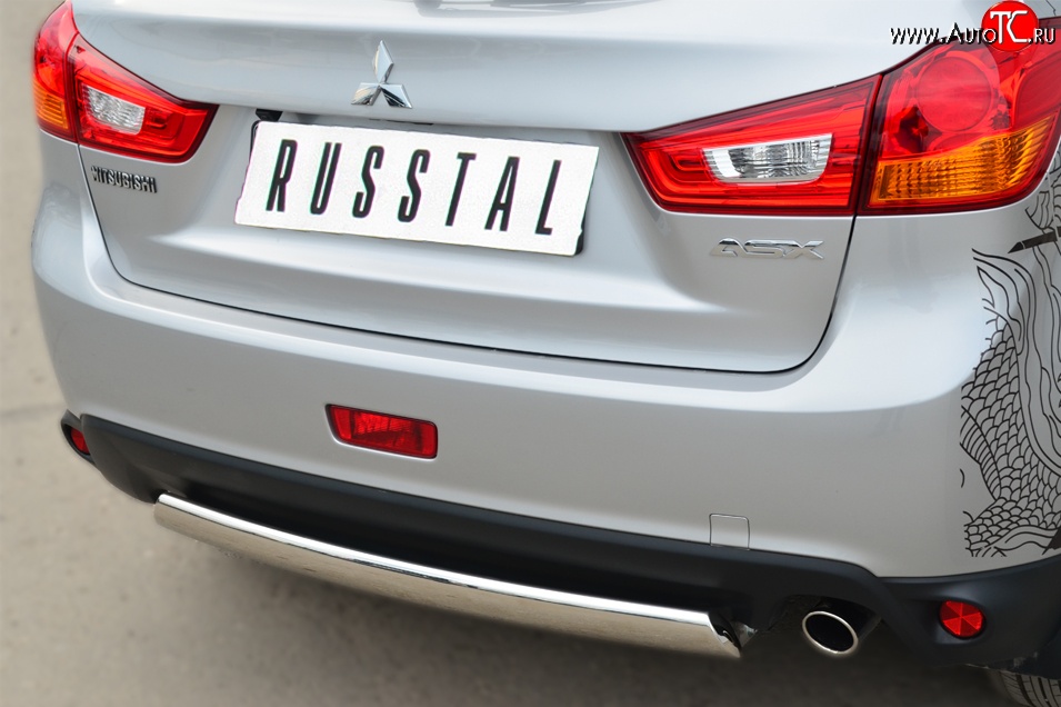 10 949 р. Защита заднего бампера (Ø75x42 мм, нержавейка) Russtal Mitsubishi ASX 1-ый рестайлинг (2013-2016)  с доставкой в г. Пермь