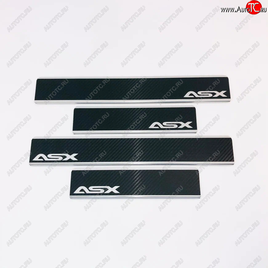 2 489 р. Накладки порожков салона INOX  Mitsubishi ASX (2010-2025) дорестайлинг, 1-ый рестайлинг, 2-ой рестайлинг, 3-ий рестайлинг (Нержавеющая сталь + карбон)  с доставкой в г. Пермь
