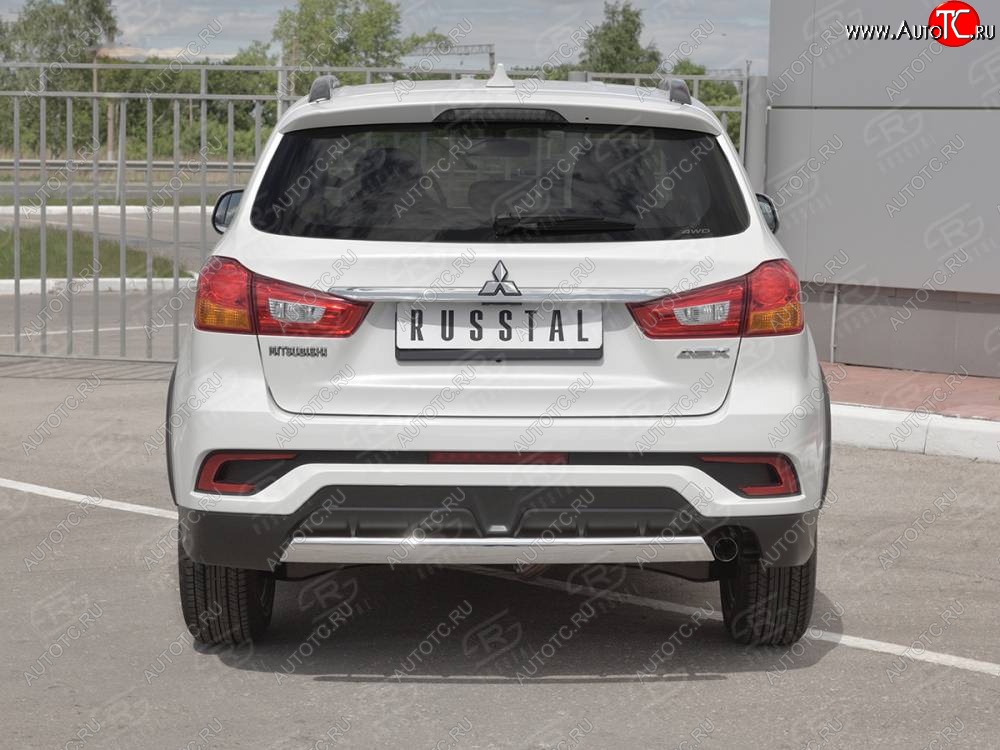 10 949 р. Защита заднего бампера (Ø75x42 мм, нержавейка) Russtal Mitsubishi ASX 2-ой рестайлинг (2017-2020)  с доставкой в г. Пермь
