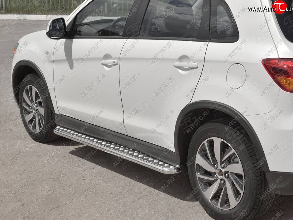 22 999 р. Порожки для ног SLITKOFF (Ø42 мм) Mitsubishi ASX 2-ой рестайлинг (2017-2020) (Лист алюминиевый, труба - сталь окрашенная в черный цвет)  с доставкой в г. Пермь