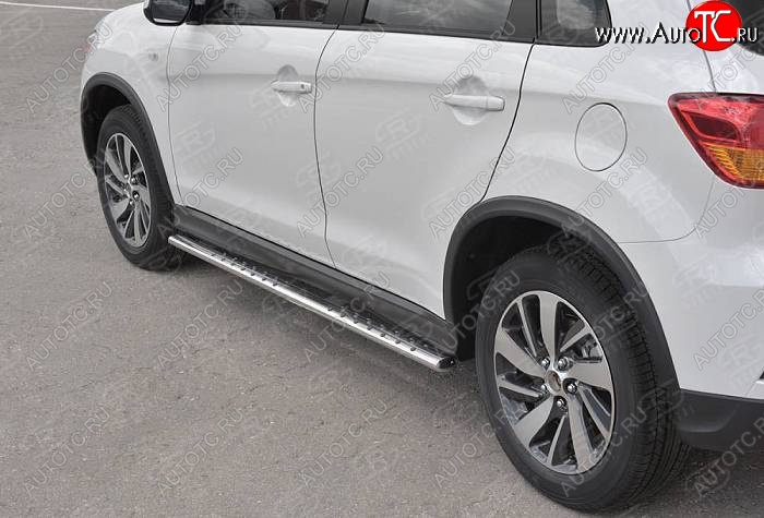16 649 р. Защита порогов (Ø75x42 мм с проступью, нержавейка) Russtal Mitsubishi ASX 2-ой рестайлинг (2017-2020)  с доставкой в г. Пермь