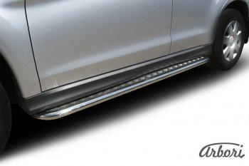 Защита штатных порогов с листом Arbori (труба - нержавейка d42, лист - алюминий) Mitsubishi ASX дорестайлинг (2010-2012)